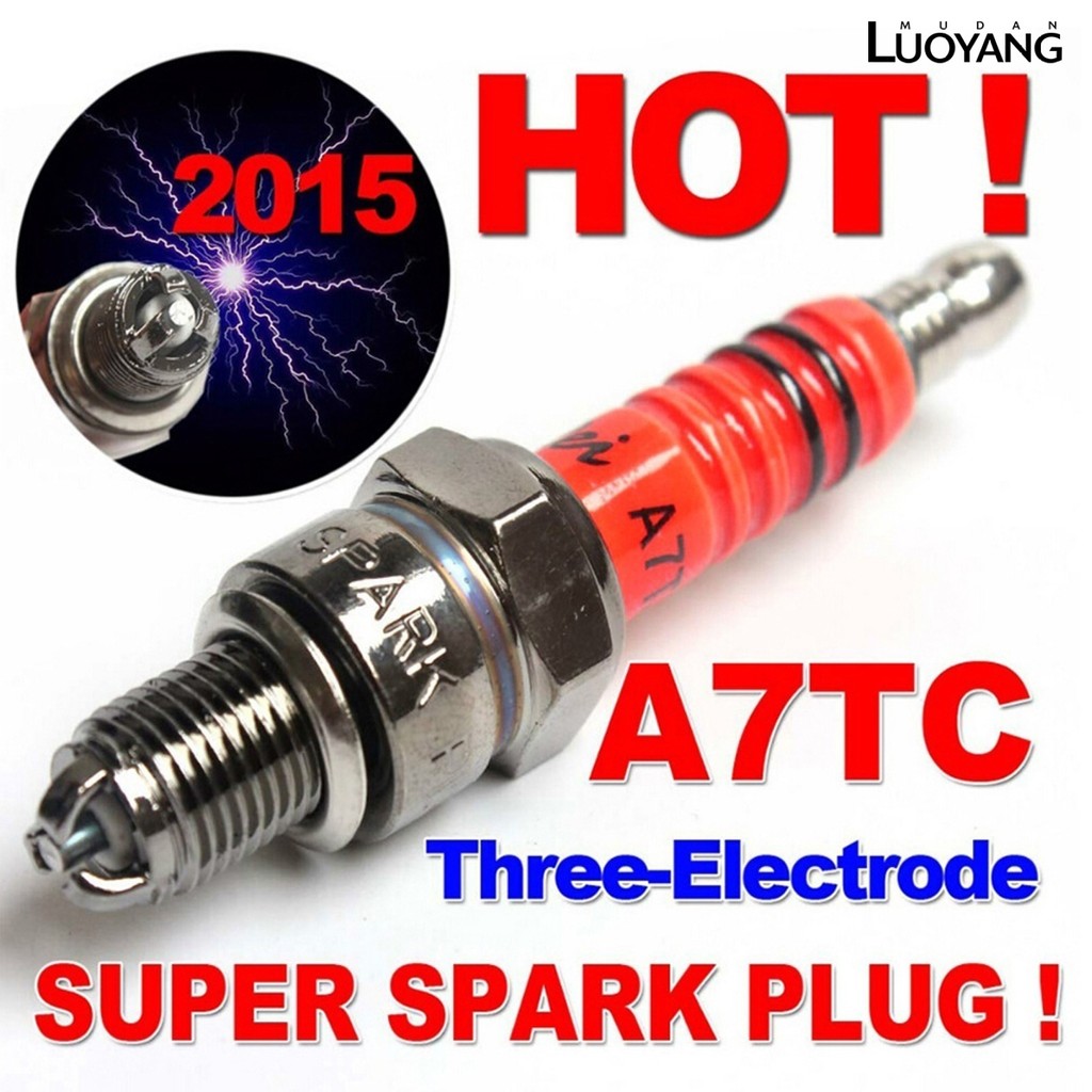 LUO 1 PC Spark Plug A7TC A7TJC 3 Electrode GY6 50cc-125cc Moped สกู๊ตเตอร์ ATV Quads