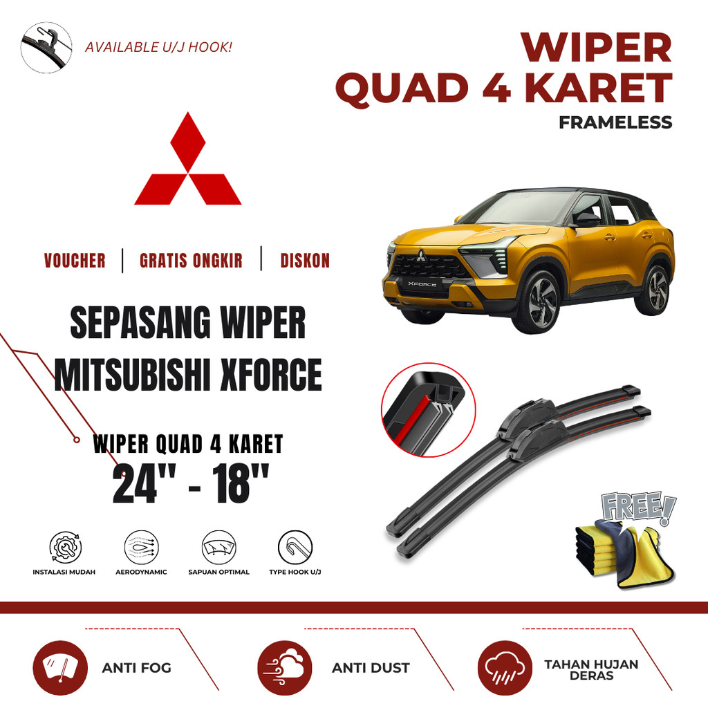 Mitsubishi XForce Quad ที่ปัดน้ําฝนกระจกรถยนต์ฟรีผ้าไมโครไฟเบอร์
