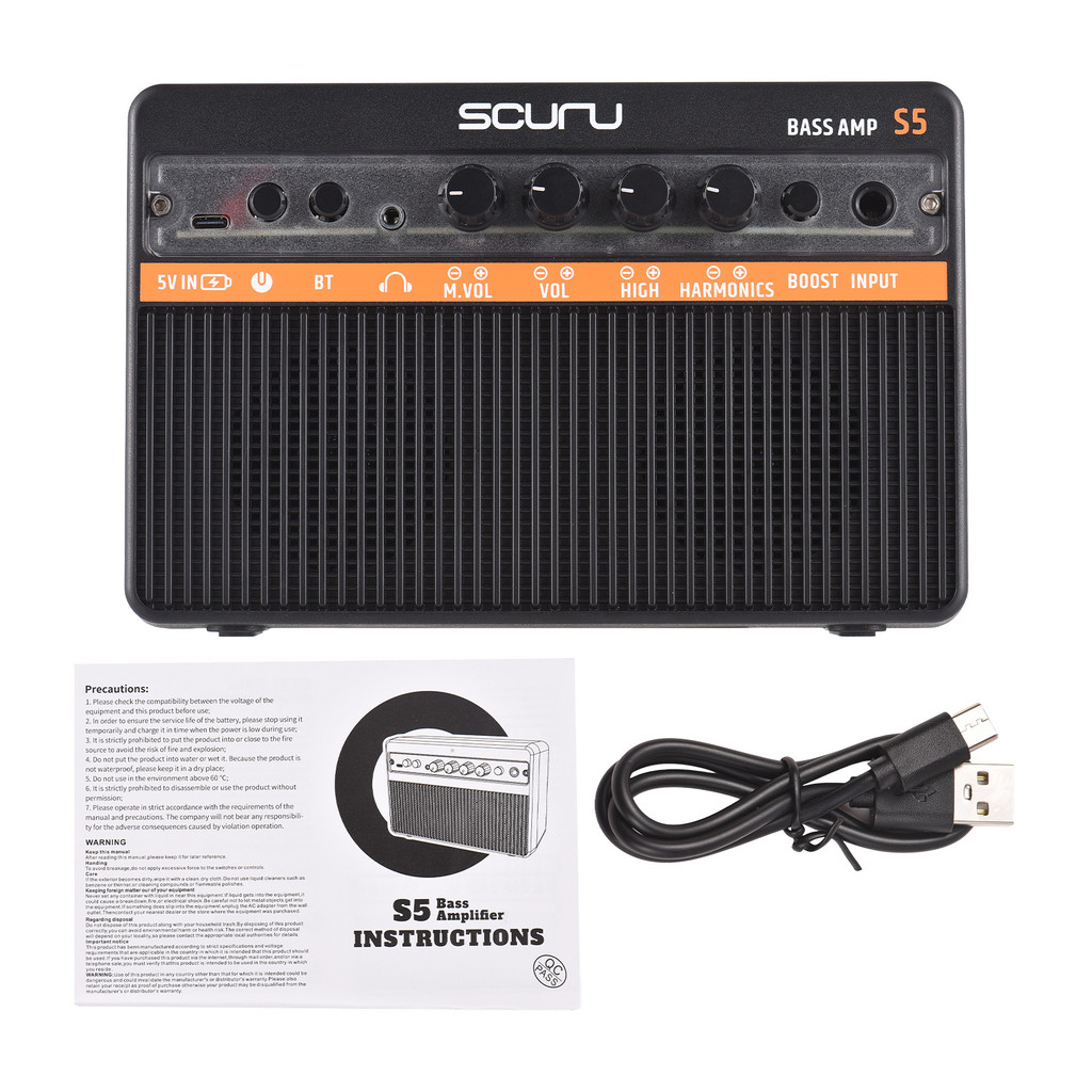 Spcrth Scuru 20W ไฟฟ้าขนาดเล็กเบส Amp ลําโพงฝึกกีตาร์แบบพกพาสําหรับการแสดงถนนทุกวันแบบชาร์จไฟได้ A