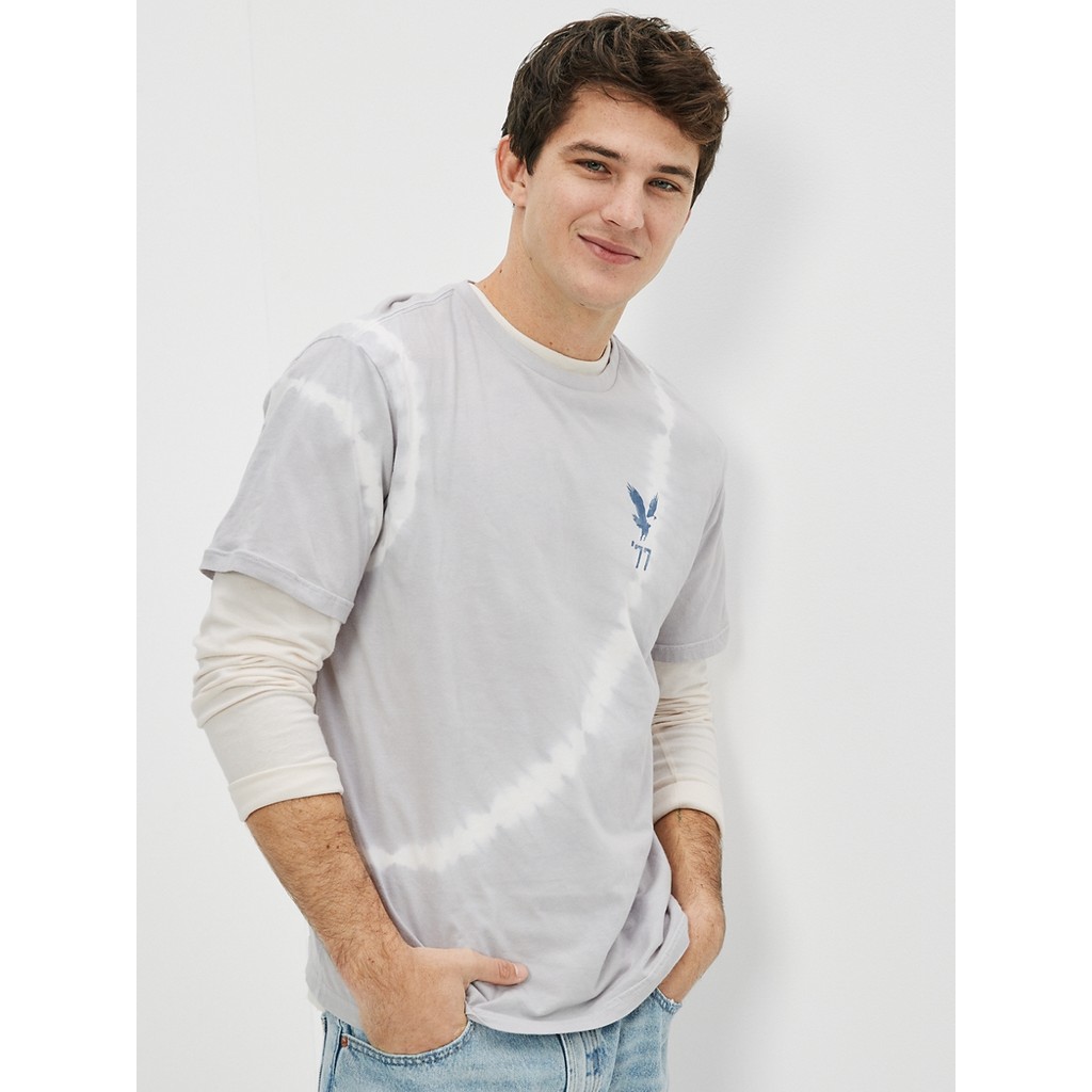 American Eagle เสื้อยืดผู้ชาย SS SET IN TEE- DIAGONAL STRIPE TIE DYE - 160GSM สี GRAY - 017-2800-020