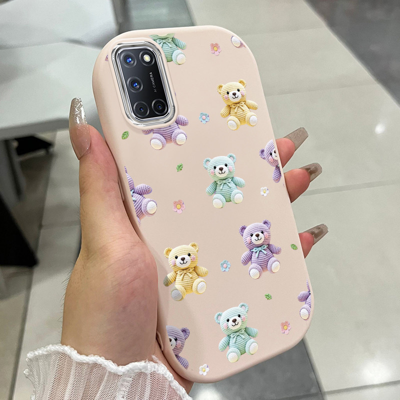 เคสสำหรับ OPPO A52 A72 A92 A74 A95 F19 F19s เคสโทรศัพท์หมีแมวขนมหวานกันกระแทกกลมและอ้วน