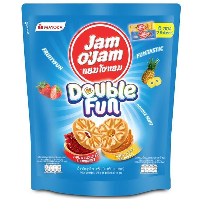 🌷 แยมโอแยมดับเบิ้ลฟันบิสกิตนมสอดไส้แยม 96กรัม 🍃 8996001307106 🌻 Jam O Jam Double Fun Milk Biscuit Fi