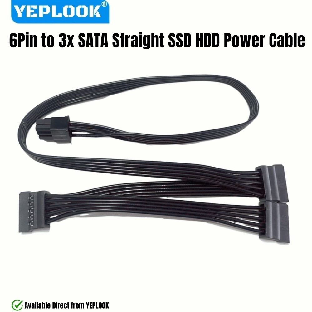YEPLOOK HDD SSD SATA Power Cable, 6Pin to 3x SATA Straight สําหรับ Corsair RM1000i, RM850i, RM750i, 