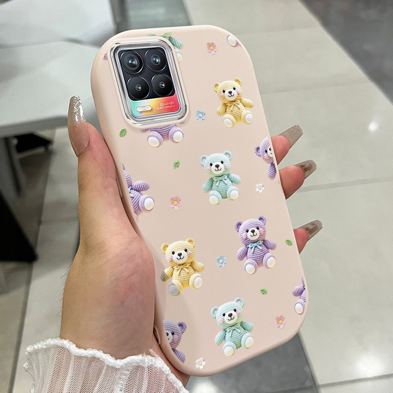 เคสสำหรับ Realme 8 5G 8s 5G Q3 Q3i V13 5G Narzo 30 5G เคสโทรศัพท์หมีแมวขนมหวานกันกระแทกกลมและอ้วน