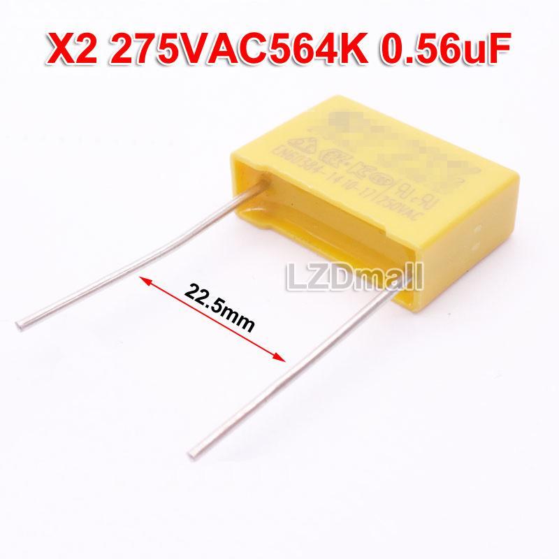 5pcs 0.56uF 275VAC X2 Capacitor 275V 564K 275VAC564K MKP Polypropylene Film Capacitor Pitch 22.5 มม.