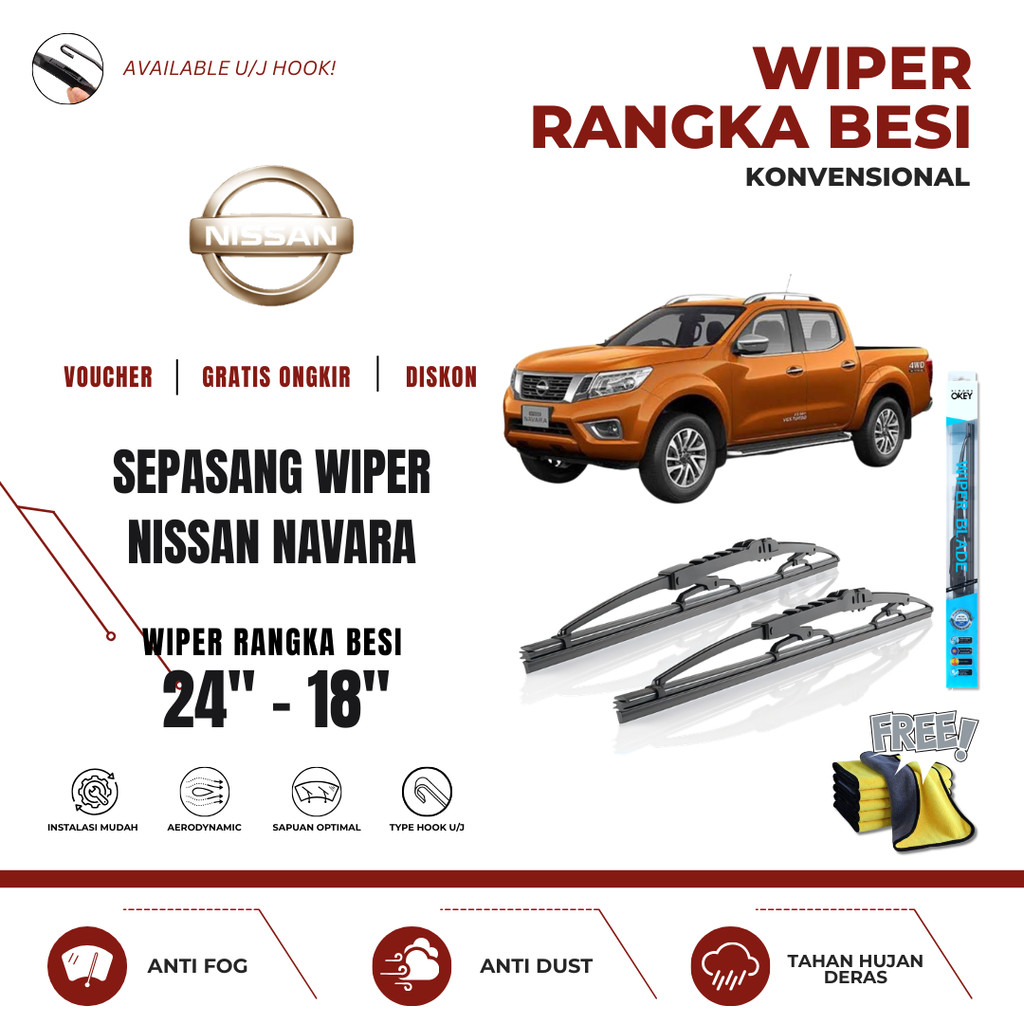 Nissan Navara Conventional ที่ปัดน้ําฝนกระจกรถยนต์ฟรีผ้าไมโครไฟเบอร์