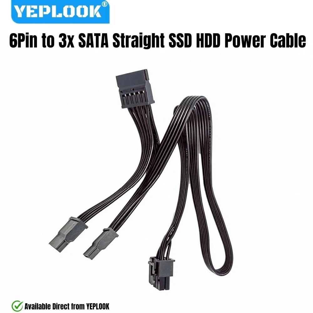 YEPLOOK 6Pin to 3x SATA Straight, HDD SSD สายไฟสําหรับ Corsair RM-x Type 4 Modular Power, สําหรับ RM
