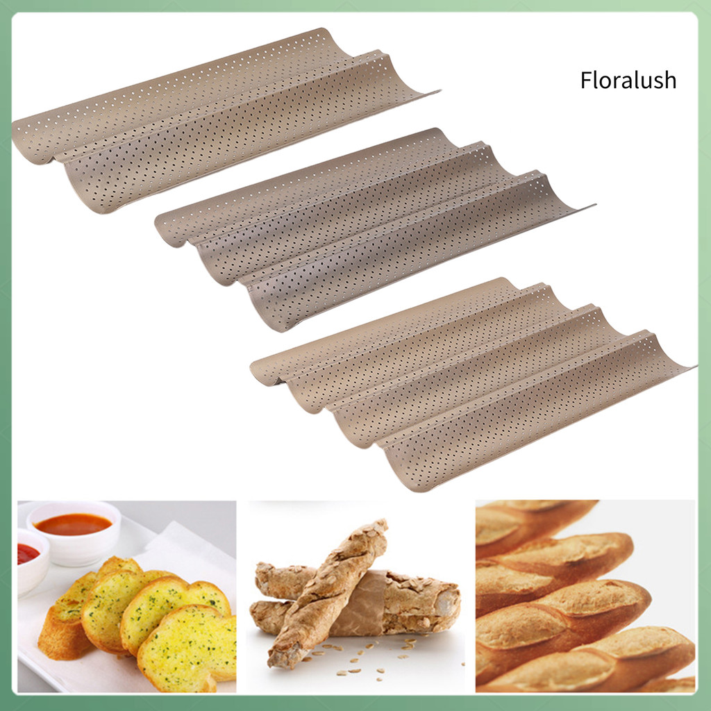 Floralush Baguette Bread Pan Non-Stick Wavy Baguette Mold Perforated Baguette Baking Tray for Sourdo