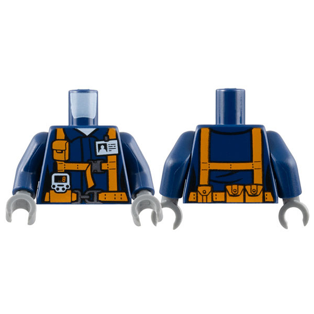 Brick2cube Part - Torso Town Miners Dark Blue Shirt with Orange Suspender Straps with Radio and ID B