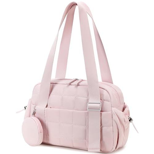 Mini Gym Bag for Women, Small Gym Tote Bag Puffy Quilted Sports Duffel Bag with Wet Compartment and 