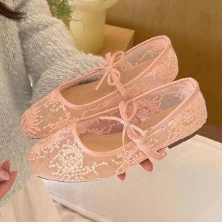 Tikp3 รองเท้า Mary Jane สำหรับผู้หญิง หัวกลม ปักลูกไม้ ทรงบั…