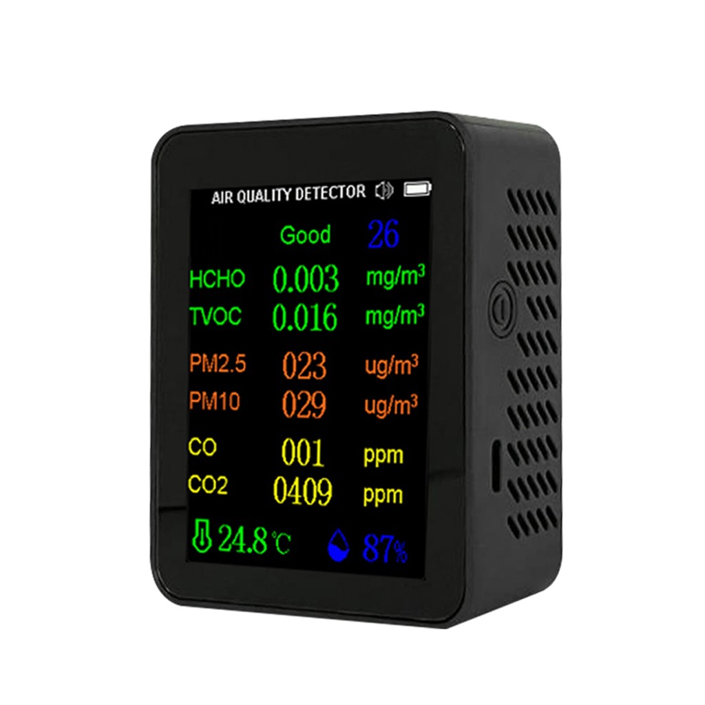 [จัดส่งภายใน 24 ชม.] เครื่องวัดคุณภาพอากาศแบบพกพา 9in1 PM2.5 PM10 CO CO2 TVOC HCHO AQI เครื่องวัดอุณ