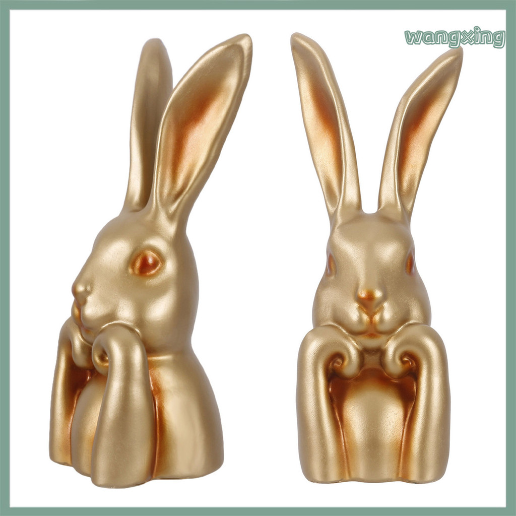[W&X] Easter Bunny Ornament Vintage Golden Resin Easter Bunny Decor Spring Home Decor Table Centerpi