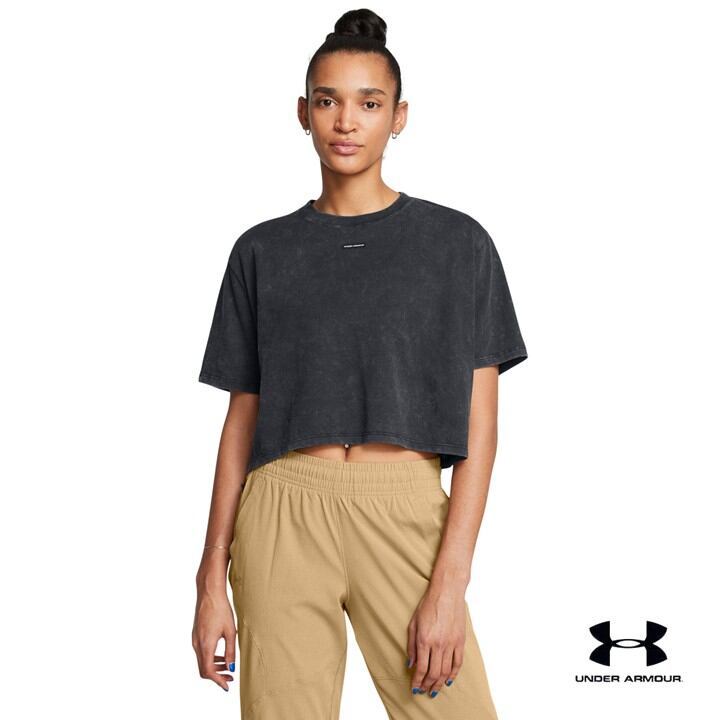 Under Armour เสื้อคร็อปแขนสั้นทรงหลวมสำหรับผู้หญิง UA Wash Logo