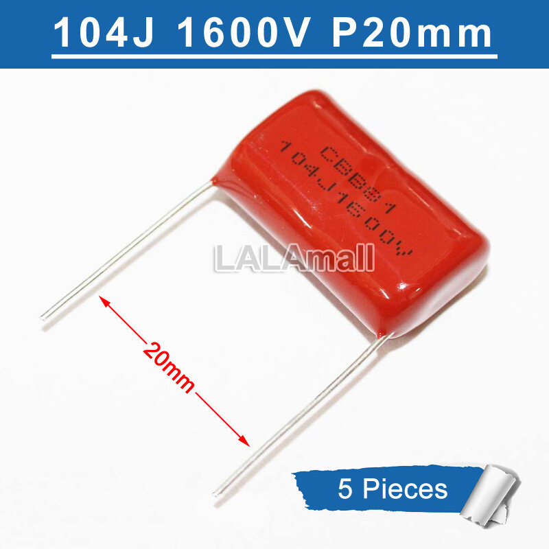 5pcs CBB 104J 1600V 104 0.1UF Metallized Film Capacitor 104J1600V 1600V104J Capacitance Pitch 20 มม.