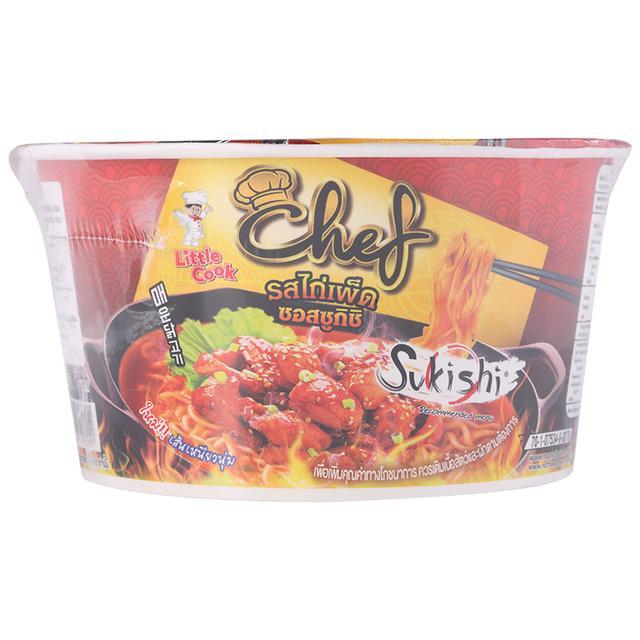 🍓 ลิตเติ้ลกุ๊กบะหมี่กึ่งสำเร็จรูปรสไก่เผ็ดซอสซูกิชิ 78กรัม 🍒 Little Cook Instant Noodles Chef Spicy 