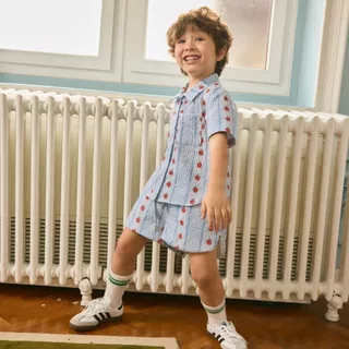 lookbookpetite milkshake shorts blue pommette กางเกงขาสั้นเอวยางยืด รุ่น Milkshake สี blue pommette