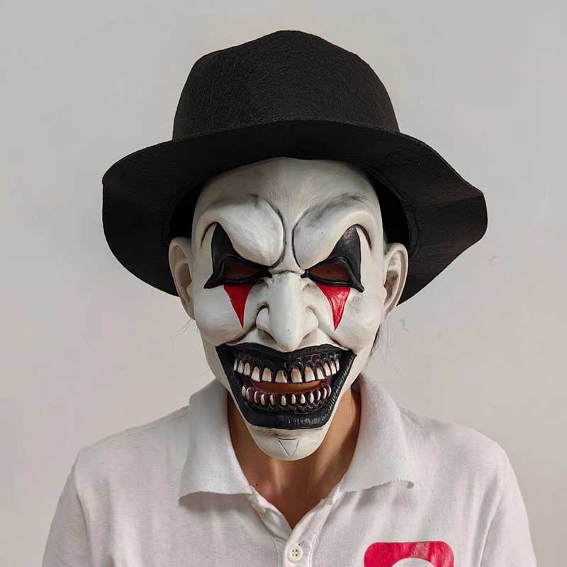 ภาพยนตร์ Jester Mask Latex Joker Mask หมวกสีดําฮาโลวีนสยองขวัญหมวก Prank Dressing คอสเพลย์ Props
