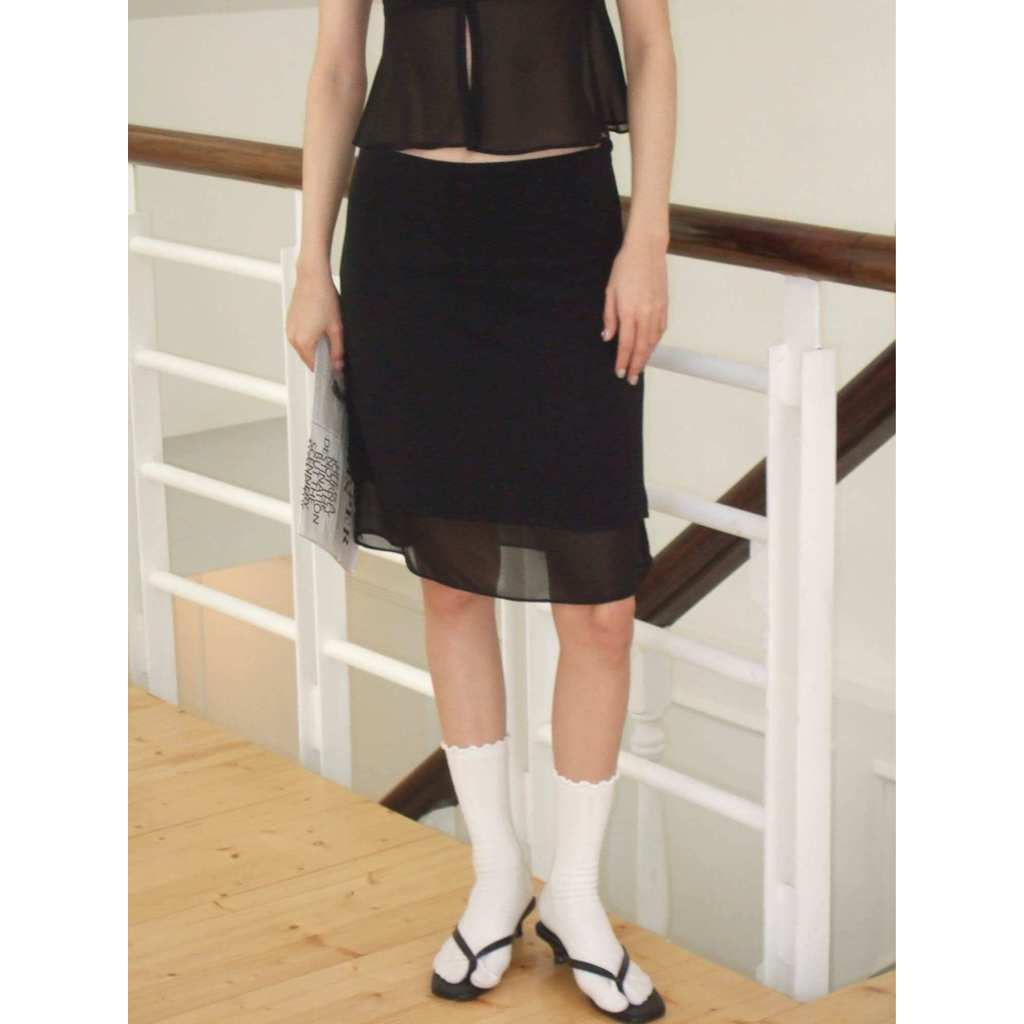 Vynn - Muka Midi Skirt กระโปรงทรงเอ เลเยอร์ 2 ชั้น