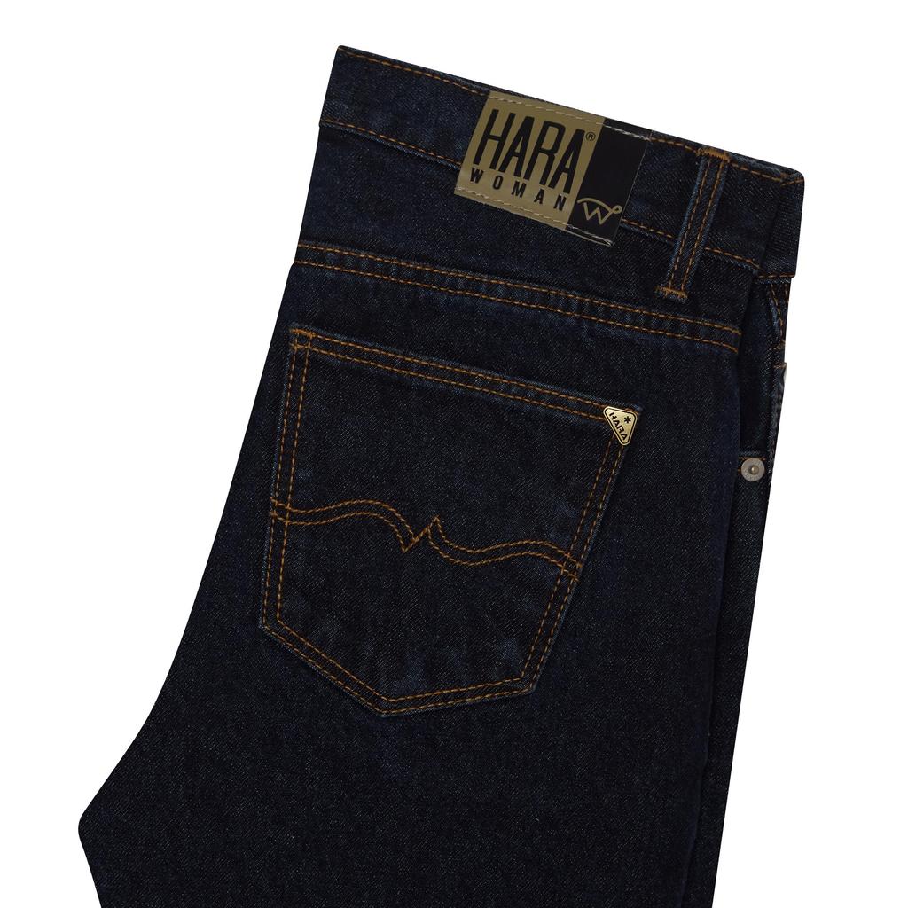 HARA Classic กางเกงยีนส์ผู้หญิงสีบลูเข้ม ด้ายทอง ขากระบอก เอวสูง HWR1-9001-01