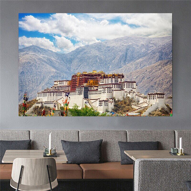 Potala Palace Lhasa ทิเบตภาพวาดผ้าใบ Wall Art ภูมิทัศน์ภาพผนังโปสเตอร์และพิมพ์สําหรับ