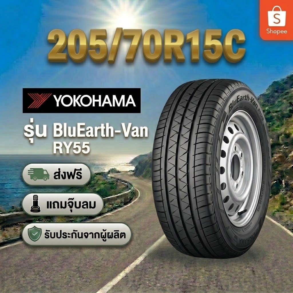 195R15C  YOKOHAMA BluEarth-VAN RY55 ยางใหม่ 1 เส้น ปี 2026