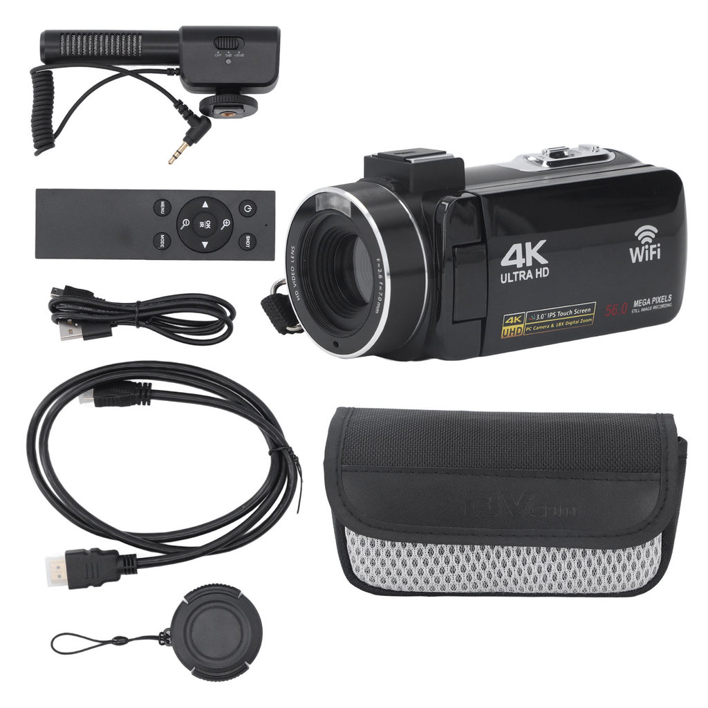 4K Ultra HD Digital Camcorder WIFI 3 นิ้ว IPS สี Touch Display 18x ซูม PC กล้องบันทึกวิดีโอการถ่ายภา