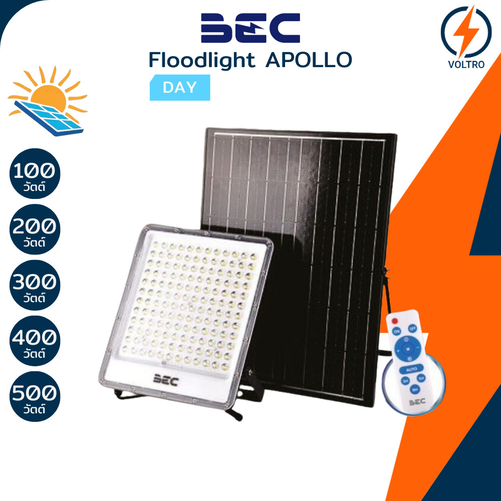 BEC โซล่าเซลล์ โคมไฟฟลัดไลท์ 100W 200W 300W 400W 500W 6500K IP65 Solar Floodlight ของแท้ รุ่น APOLLO