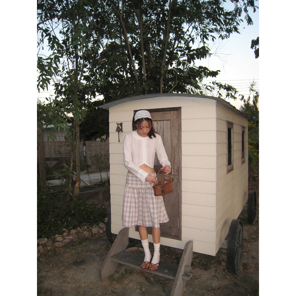 Vynn - Larkley Low-waist Skirt กระโปรงจีบรูดลายสก็อต
