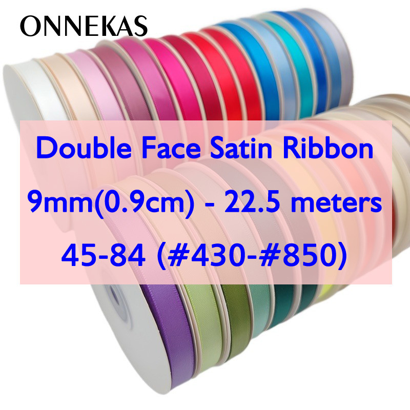 (45-84) 22.5เมตร3/8" 0.9เซนติเมตร9มิลลิเมตรคู่ใบหน้าซาตินริบบิ้นสําหรับทําโบว์ผมที่มีคุณภาพสูงสองด้านซาตินริบบิ้นเทป