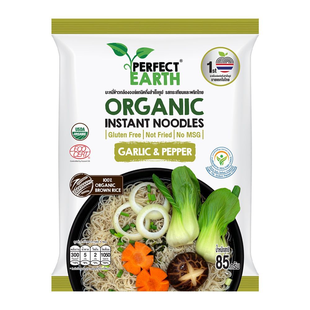 🐙 เพอร์เฟคเอิร์ธบะหมี่ข้าวกล้องกระเทียม85ก 🐟 PERFECT EARTH ORGANIC NOODLES GARLIC 85G 🐞   🐒