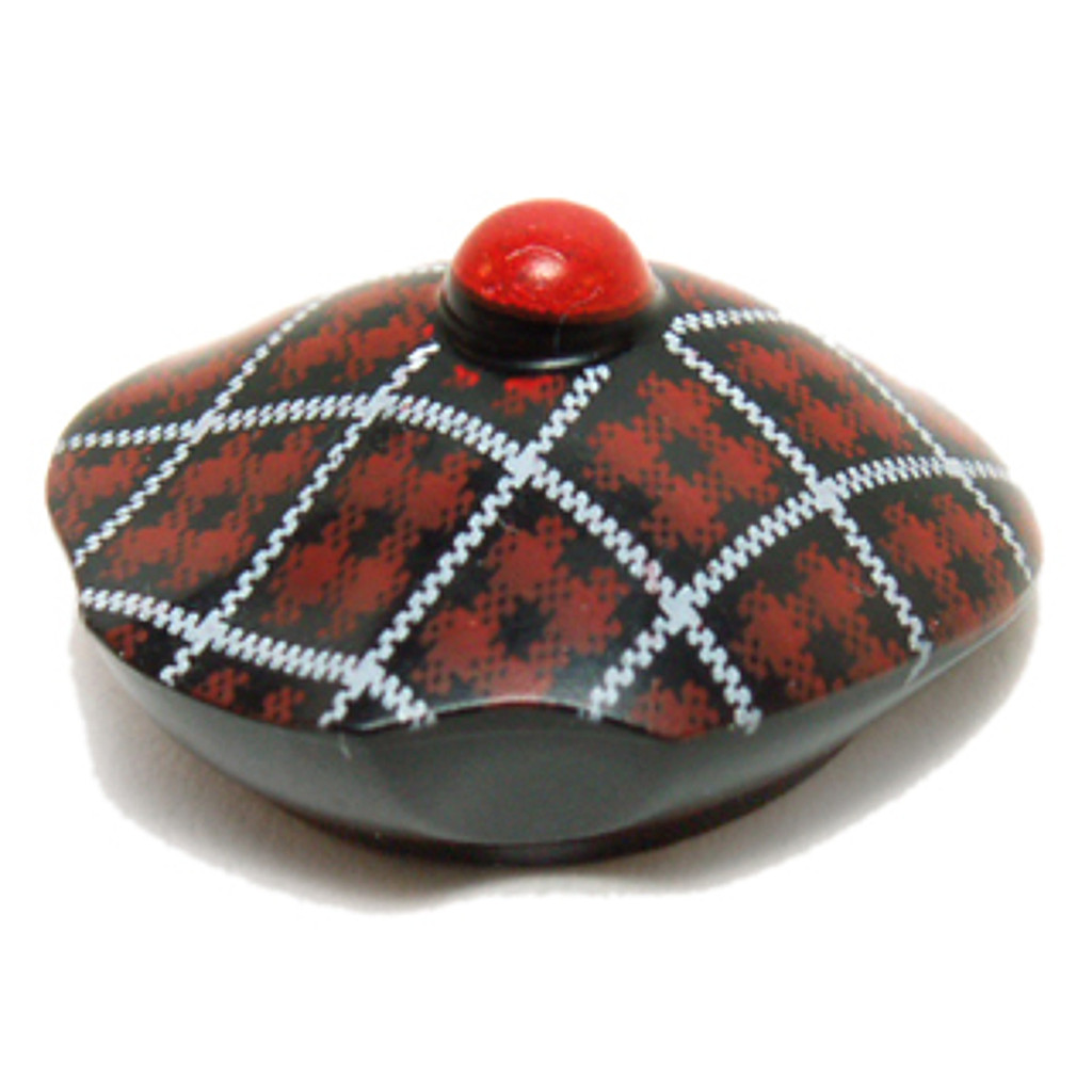 Brick2cube Part - Minifigure, Headgear Hat, Scottish Tam o'Shanter with Red and White Tartan Pattern