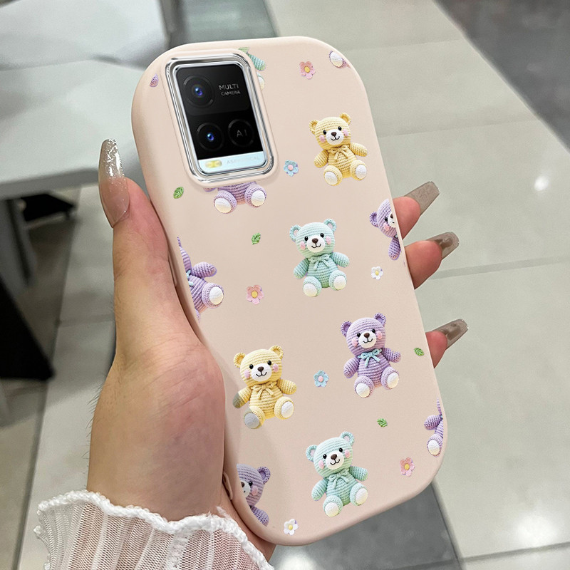 เคสสำหรับ VIVO Y21 Y21t Y21s Y21e Y21a Y22 Y22s Y33s Y33t เคสโทรศัพท์หมีแมวขนมหวานกันกระแทกกลมและอ้ว