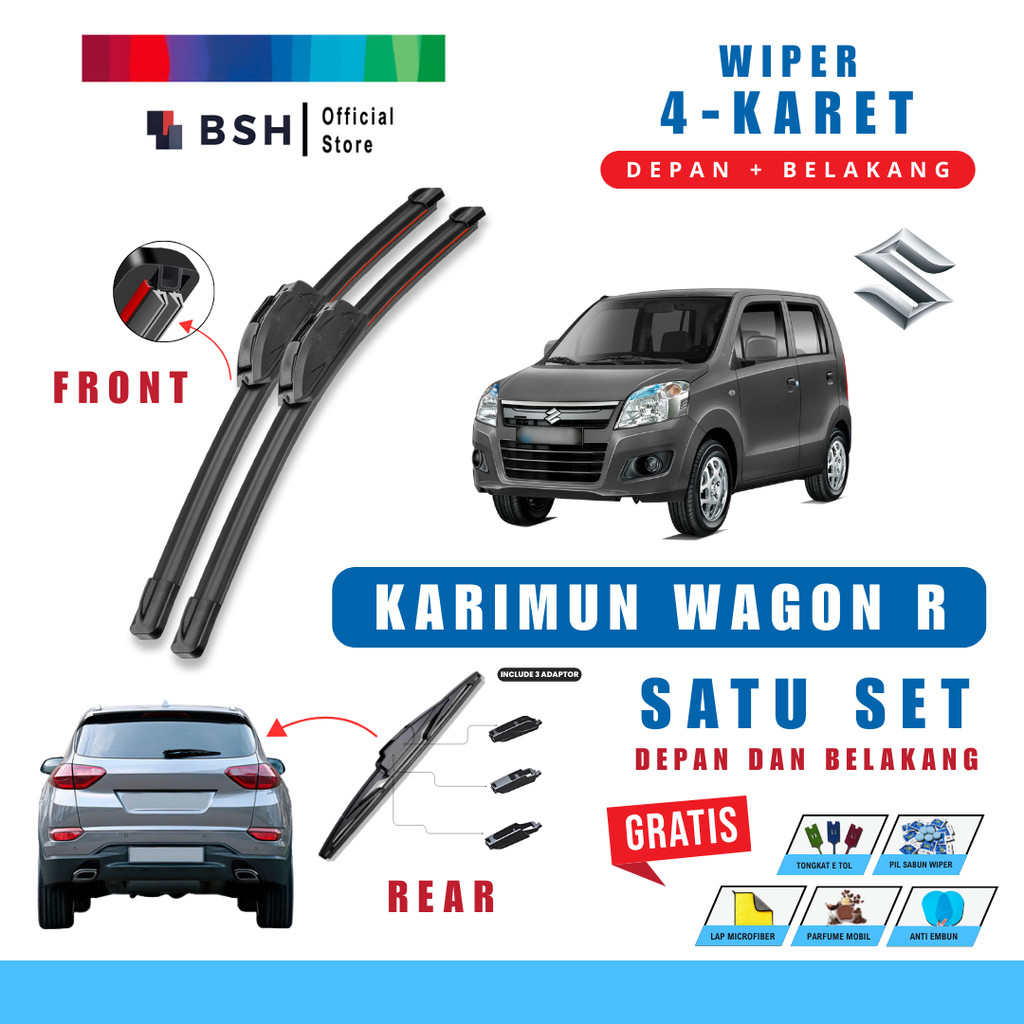 Suzuki Karimun Wagon R Quad Wiper แพ็คเกจหน้าต่างรถยนต์ 1 ชุดด้านหน้าด้านหลังฟรี 5 โบนัส