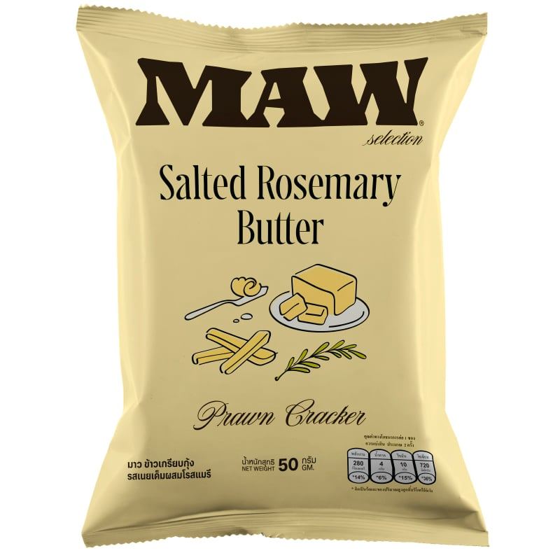MAW มาว ข้าวเกรียบกุ้ง รสเนยเค็มผสมโรสแมรี 50 กรัม [8858669417019]