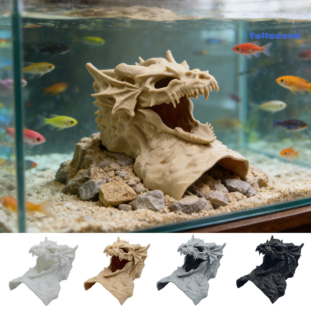 Fullemove Dragon Design Aquarium Cave 3D พิมพ์อุโมงค์ปลา Hideout ภายใต้กรวดอุโมงค์ดูพอร์ตสําหรับ Bet