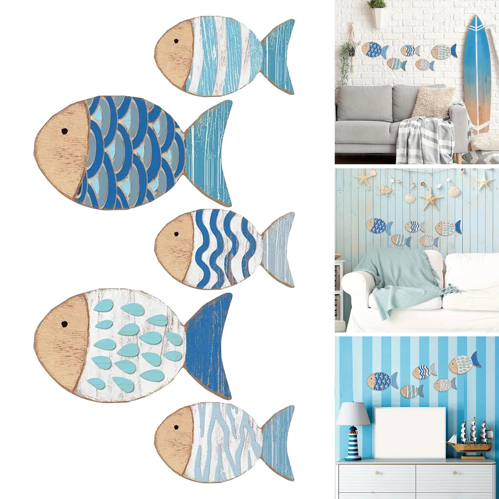 Stg_5 ชิ้น/เซ็ตไม้ปลาตกแต่งผนังโรงเรียนปลา Beach Lake House ห้องน้ํา Wall Art Nautical Coastal Ocean Theme แขวนเครื่องประดับ