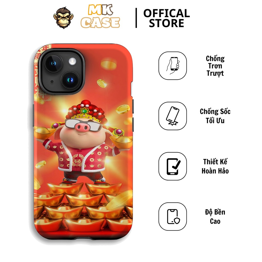 Iphone CASE God of Wealth Piglet Wearing Lucky Glasses Brilliant Red ราคาถูก MK CASE 11-16 Pro