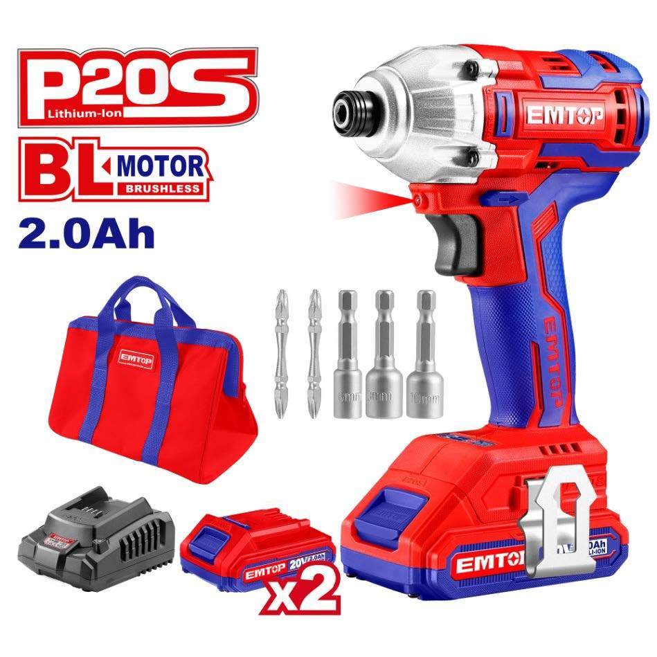 Tool🛠️ EMTOP รุ่น ECDLIR20221 บล็อกไร้สาย 20V ขนาด 1/4" อุปกรณ์ครบชุด พร้อมกระเป๋าเก็บ บล็อกไฟฟ้า