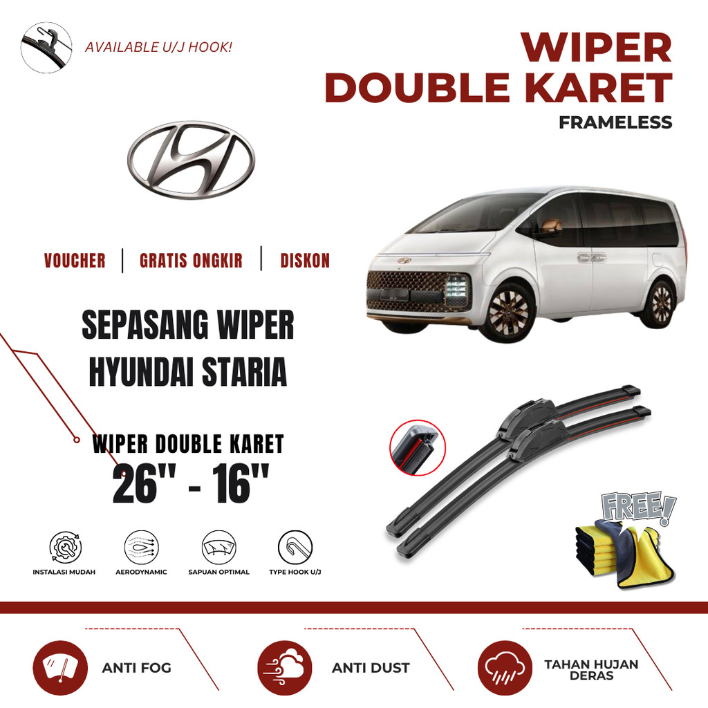 Hyundai Staria Dual Car Windshield Wiper ฟรีผ้าไมโครไฟเบอร์