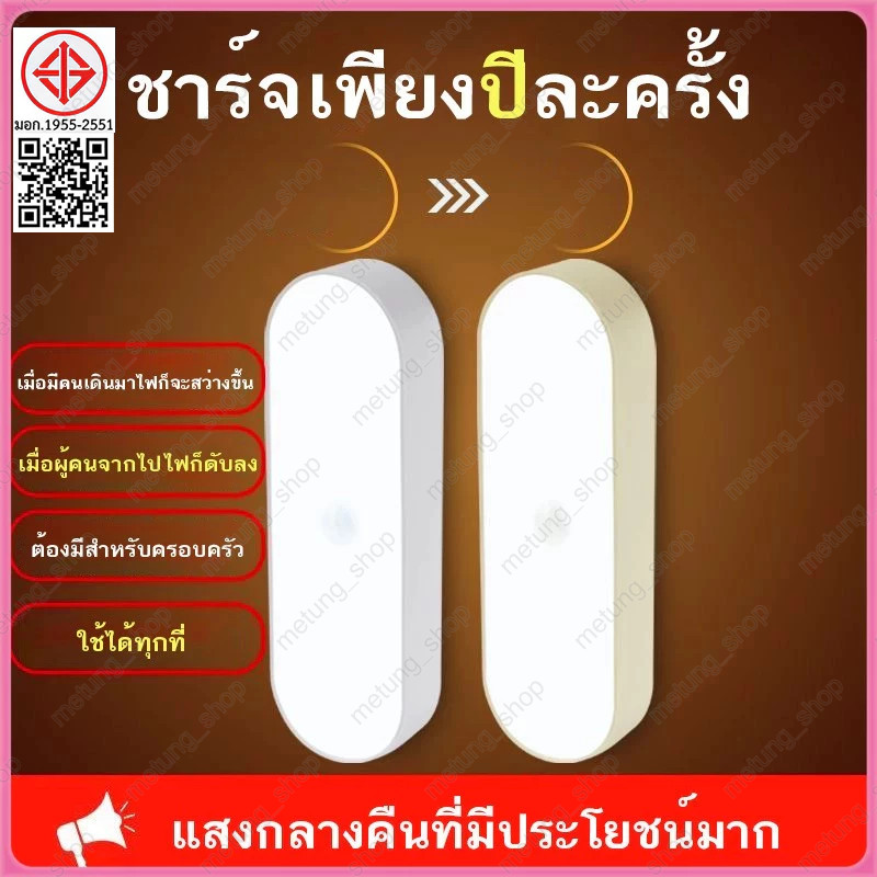 ไฟเซ็นเซอร์วงรีอัจฉริยะ LED โคมไฟกลางคืน ชาร์จ USB สำหรับทางเดิน บันได ห้องน้ำ โคมไฟหัวเตียง