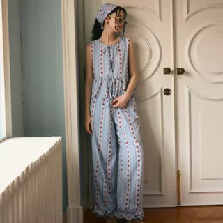 lookbookpetite rosie pants (adult) blue pommette กางเกงเอวยางยืด รุ่น rosie สี blue pommette