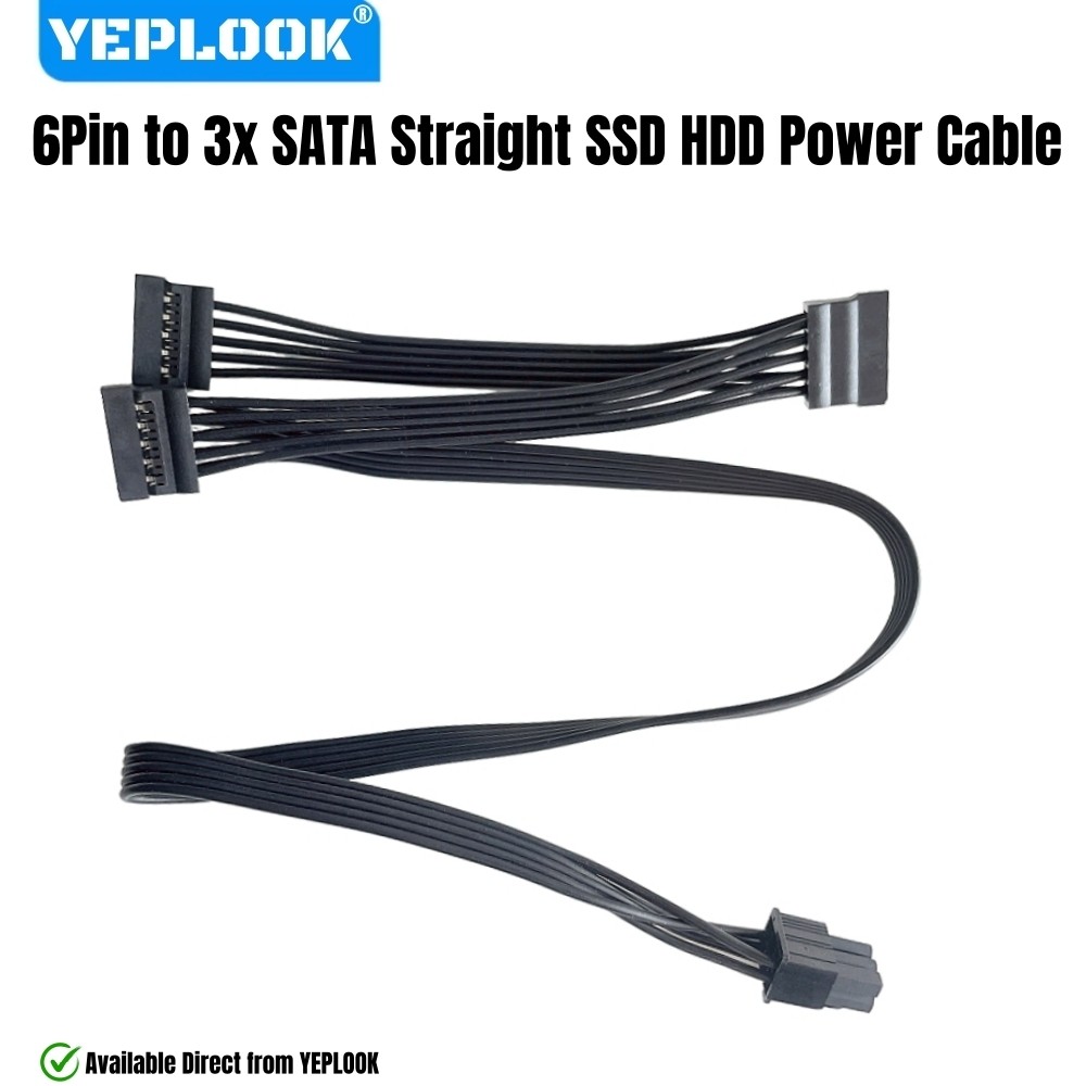 YEPLOOK 6Pin to 3x SATA Straight, SSD HDD Power Cable สําหรับ Corsair RM Series Modulars, RM1000, RM