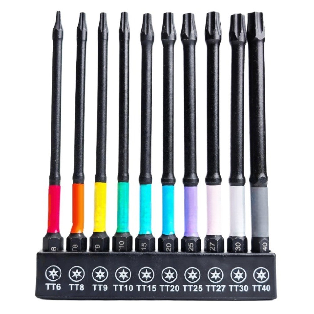 BUMKFM 10PCS สีสําหรับ Torx ไขควง Bits ชุดผู้ถือสําหรับ impact Bits ชุด 25-150