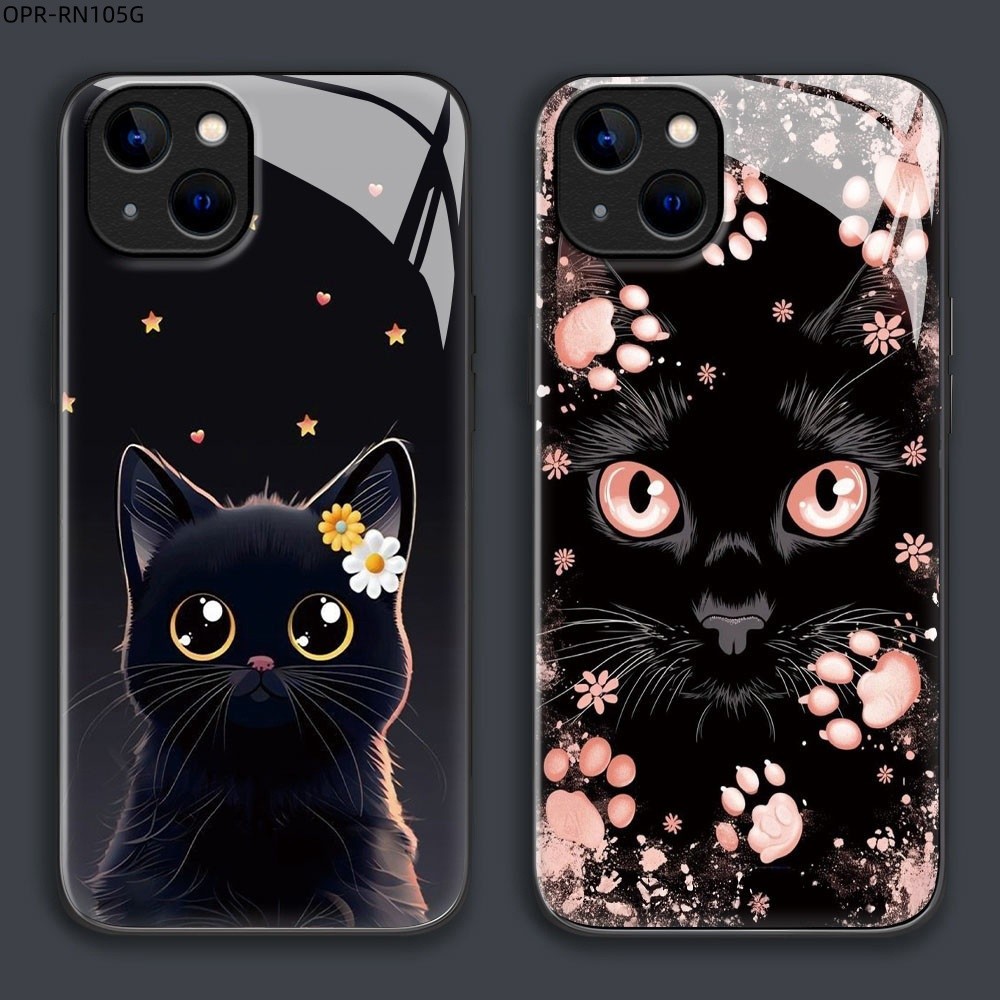 เคส For OPPO Reno 14F 13F 13 12 12F 11 11F 10 Pro 4G 5G เคสโทรศัพท์ เคสมือถือ เคสออปโป้ เคสแข็ง Phone Glass Case BLK