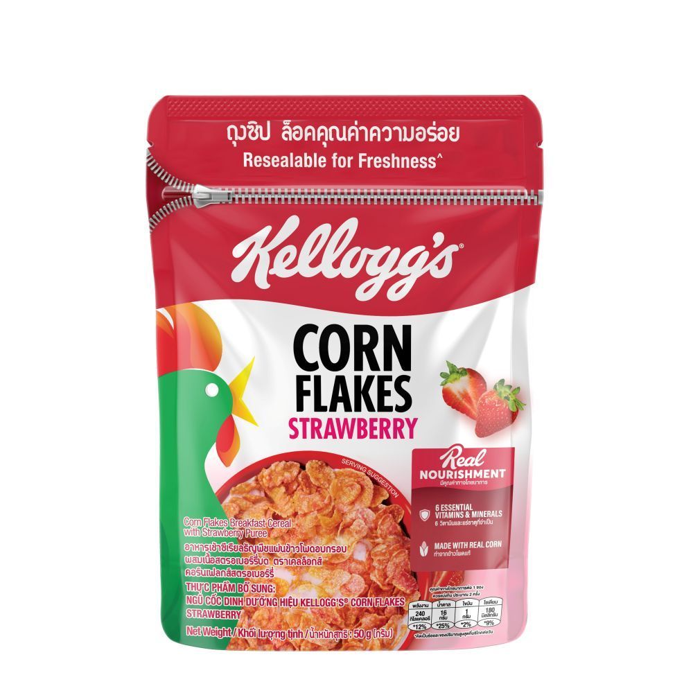 🐙 เคลล็อกส์ สตอเบอร์รี่ คอร์นเฟลกส์ 50กรัม 🐟 KELLOGG S STRAWBERRY CORN FLAKES 50G. 🐞   🐒