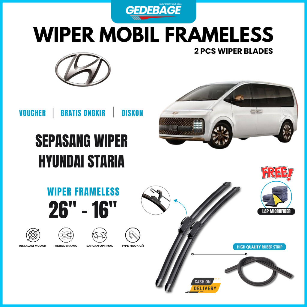 ที่ปัดน้ําฝนกระจกรถยนต์ Hyundai Staria Frameless ฟรีผ้าไมโครไฟเบอร์