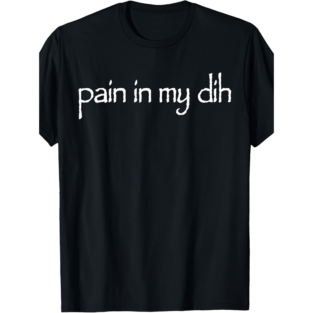 เสื้อยืดกราฟิก "DIH Pain" สําหรับผู้ชาย - เสื้อคอลูกเรือแขนสั้นลําลองสีดําพิมพ์บ่มสีขาวพอดีปกติเครื่