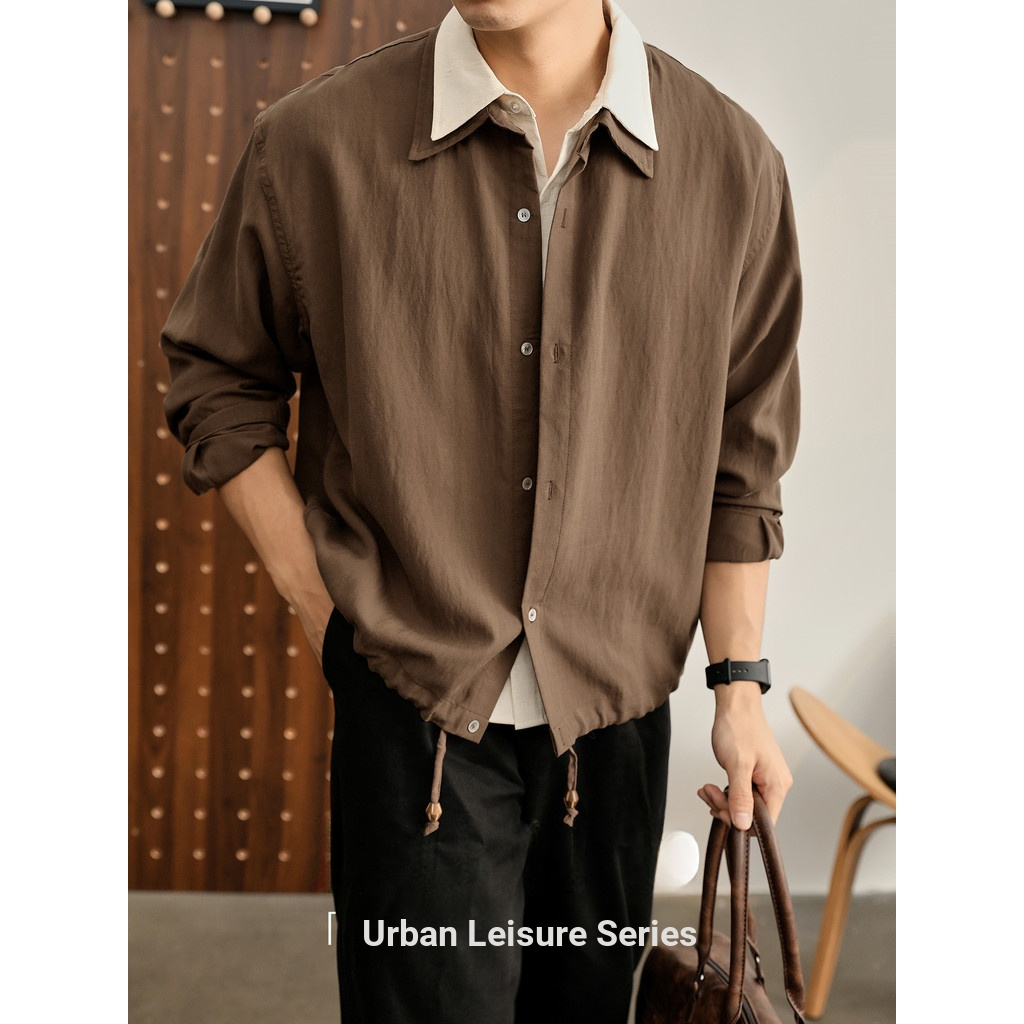LUUD Retro Old Money สไตล์ Lyocell ผ้าฝ้ายลินิน เสื้อสองชิ้นสำหรับผู้ชาย