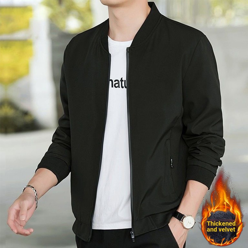 แจ็คเก็ตผู้ชายสำหรับฤดูใบไม้ร่วงและหนาว ซับในขนแกะหนานุ่ม สไตล์เกาหลีในท้องตลาด กันลม สวมใส่ง่าย